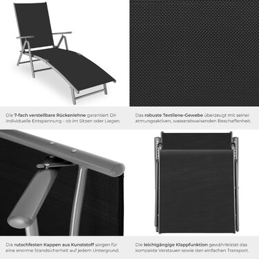 Шезлонг Tectake алюмінієвий, складний, з підлокітниками, регульована спинка, стійкий до погодних умов, для балкона, саду, тераси або кемпінгу - Сріблясто-сірий (Темно-сірий)