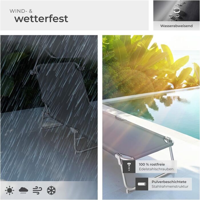 Шезлонг для саду Tectake 2 шт. з сонцезахистом, розкладний, для балкону/тераси, регульована спинка, до 110 кг, сірий