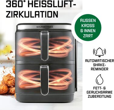 Фритюрниця повітряна GOURMETmaxx з 2 камерами, 10 л, сіра | 2x 5 л | з сенсорним дисплеєм