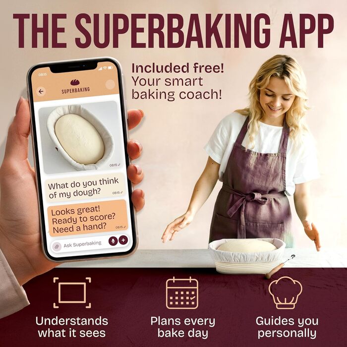 Набір для випічки закваски Superbaking: корзини Banneton (круглі 22.9 см та овальні 25.4 см), стартер та інструкція