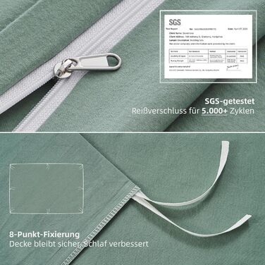 Бетлінова постільна ковдра 200x220 з бавовни, бежевого кольору, супер м'яка, 100% бавовна, попередньо випрана, з льоноподібною текстурою, сертифікат ÖKO-TEX, комплект постільної білизни 200x220 + 2 наволочки 80x80 з блискавкою (200x220 см (3-piece), салатовий колір)