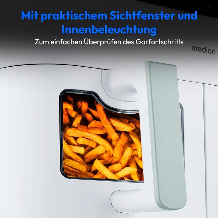 MEDION P20 XXL Фритюрниця для повітряного приготування з 2 камерами (8,7 л, Airfryer, 2600 Вт, подвійна камера, 10 автоматичних програм, 2 ящики, віконце, Dual Airfryer, ILAG PFAS-free, MD11760) матово-білий