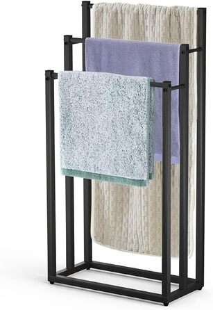 Підставка для рушників VOUNOT® на підлозі, металева, 3 стійки, чорна, 3 рівні