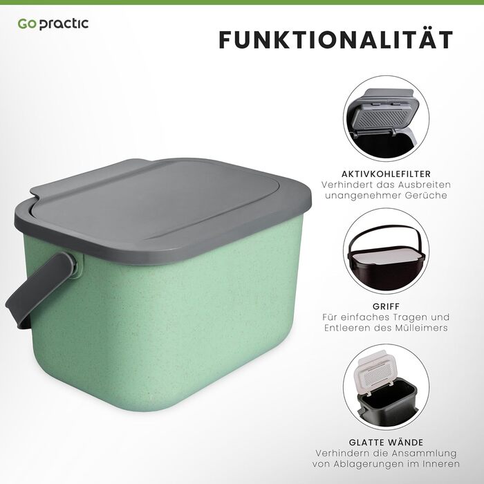 Контейнер для органічних відходів Go Practic 6 л, зелений