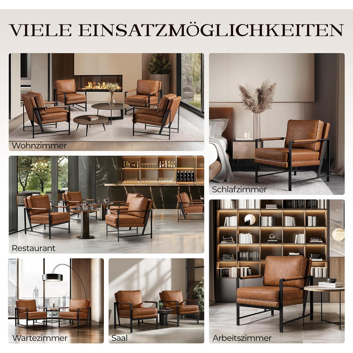 Крісло-реклакс Yaheetech з металевим каркасом та штучною шкірою, світло-коричневе