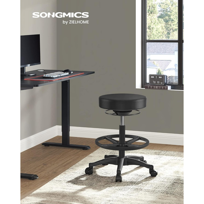 Високий робочий стілець SONGMICS з регульованою спинкою та підставкою для ніг, чорний - OSC007B01