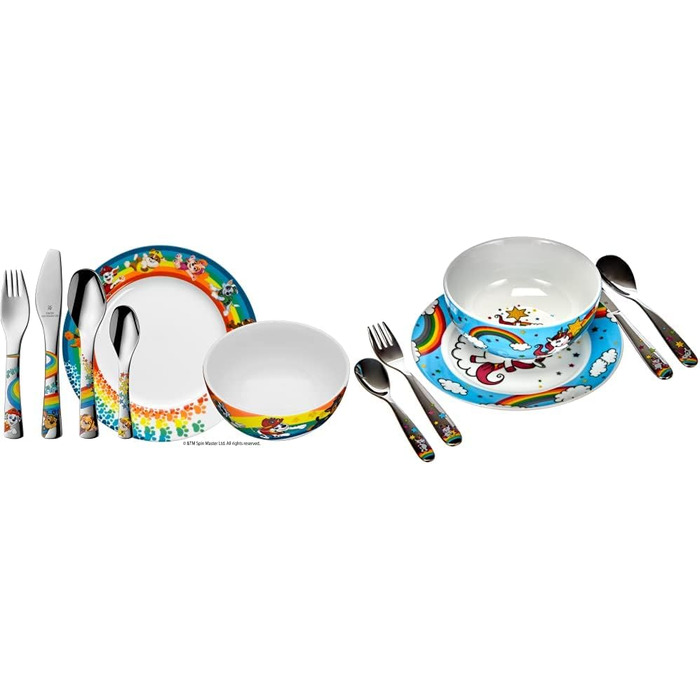 Набір дитячого посуду WMF Paw Patrol 6-частинний з нержавіючої сталі, від 3 років, Cromargan® та набір посуду з єдинорогом