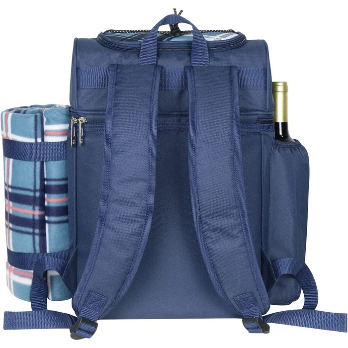 Набір для пікніка Hap Tim на 2 особи з ізольованим холодильником, тримачем для вина, флісовою ковдрою та столовим прибором (EU-36083-BL), світло-блакитний