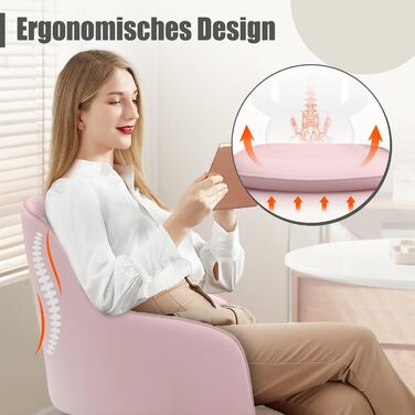 Крісло для робочого столу Daccormax, крісло для туалетного столика, обертове крісло до 150 кг, офісне крісло з регулюванням висоти, крісло для дому з м'якою оксамитовою оббивкою, комфортне для робочого кабінету, спальні, офісу, рожеве/рожеве