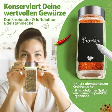 Набір скляних баночок для спецій, 24 шт. по 120 мл, нержавіюча сталь, з етикетками та воронками