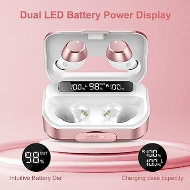 Навушники Lekaby In Ear Bluetooth 5.3, 128H HiFi, 4 мікрофони ENC, IP7, LED, USB-C, сенсорні, сакура