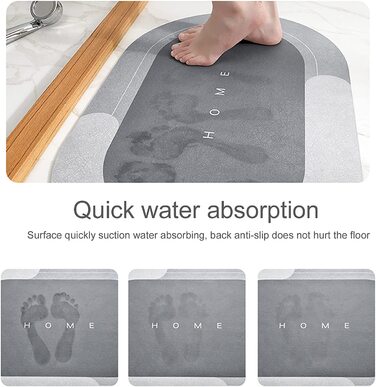 Надпоглинаючий підлоговий килимок IKUSO, швидковисихаючий килимок для ванної, що миється нековзний килимок для ванної, сірий-50 * 80 см (Овальний, 50 х 80 см)