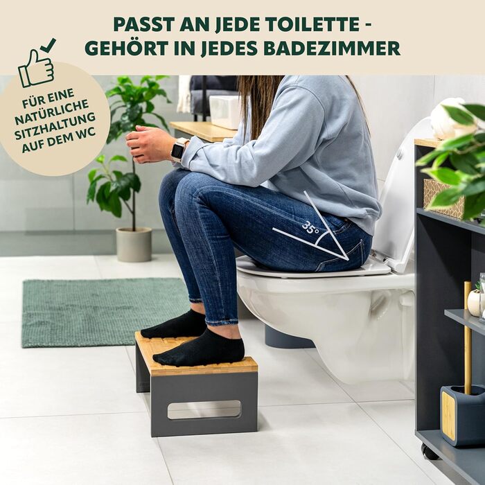 Стілець-підніжка Eluno з бамбука, складаний, антиковзкий, сірий - для дорослих та дітей, при запорах та здуттях