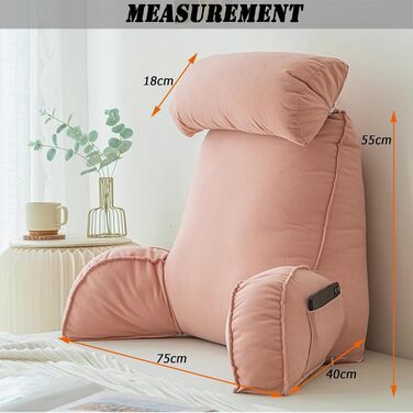 Крісло-мішок велике для читання, з підтримкою попереку, з підстаканником для перегляду телевізора, читання, роботи, ігор, 75 x 40 x 55 см, темно-сірий