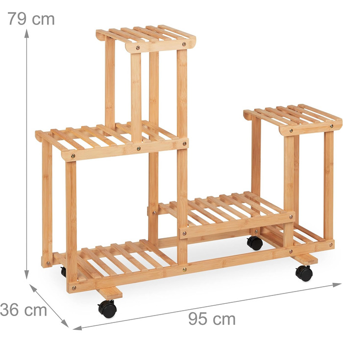 Полиця для рослин, підставка для квітів з 6 полицями, бамбук, 79x95x36 см, рулонна, для внутрішнього використання