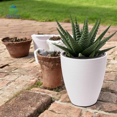 Горщик для квітів MELTOM Blumenkübel – білий, діаметр 42 см, знімний вкладиш, горизонтальні смуги