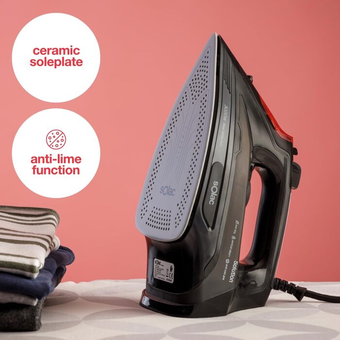 Праска з парою Solac Solution PV2490: 3000W, 200г/хв, керамічна підошва, антинакип, самоочищення, 290мл