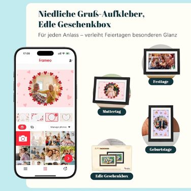 Frameo Цифровий фоторамка з Wi-Fi, 10.1 дюйма, горіх, 32GB, HD IPS сенсорний екран, відтворення фото/відео через додаток Frameo, подарунок для чоловіків та жінок