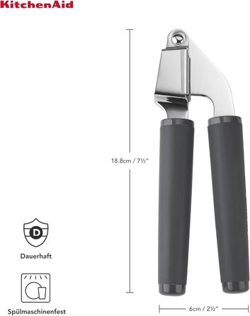 Прес для часнику KitchenAid Softgrip, сірий колір вугілля, нержавіюча сталь