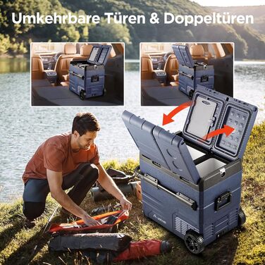 Автомобільний компресорний холодильник AAOBOSI 45L з Wi-Fi, USB-зарядкою, LED-підсвіткою, 12/24V/220V. Для авто, кемпінгу, подорожей (синій)