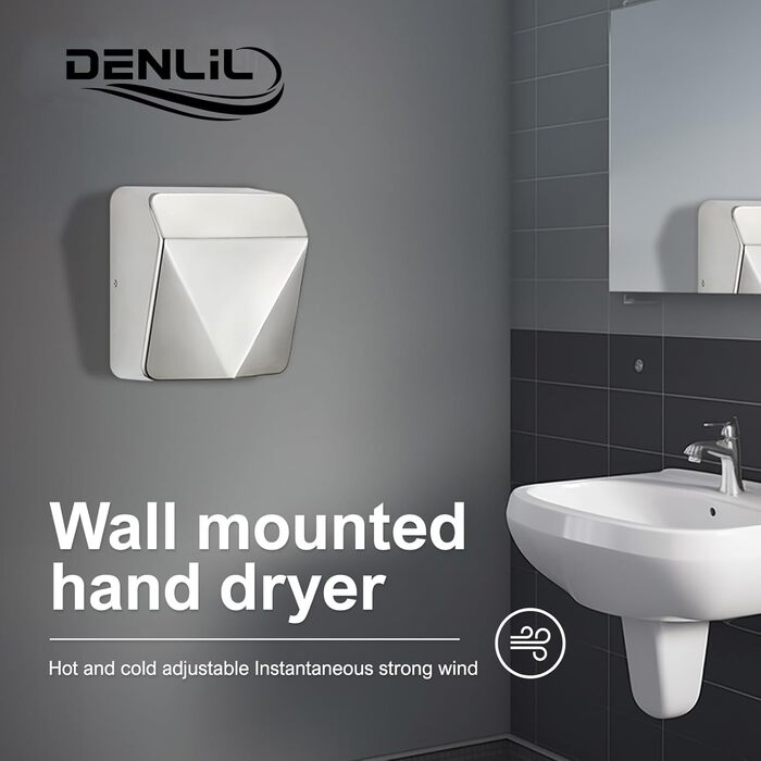 Електричний сушильник для рук з нержавіючої сталі, комерційний, високої продуктивності, з HEPA фільтром, час сушіння 7 секунд