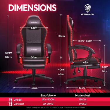 Ігровий крісло Dowinx з RGB підсвічуванням, LED крісло для геймерів з підніжкою, ергономічне крісло з масажем попереку, для дорослих, PU шкіра, білий (чорний)