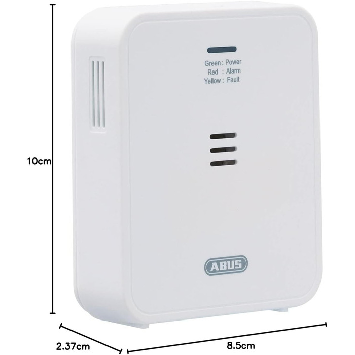 Детектор чадного газу ABUS COWM370 - датчик CO з 7-річним сенсором, гучний сигнал 85 дБ, кнопка тестування та 3 роки роботи від батареї - білий, 1 шт., без дисплея