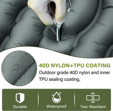 Надувний кемпінговий килимок Yuzonc Isomatte з вбудованим насосом та подушкою, компактний легкий матрац для походу та пляжу (Сірий)