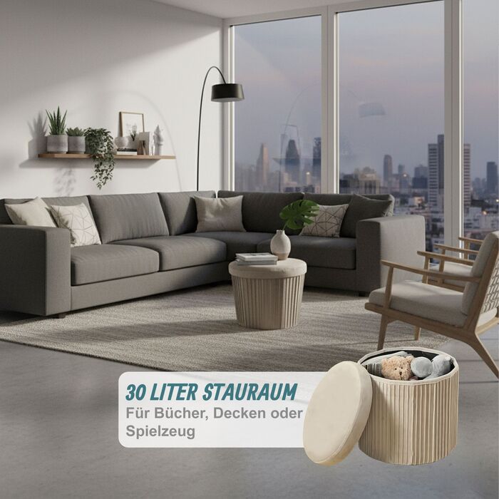 Relaxdays Пуф із оксамиту з об'ємом 30 літрів для зберігання