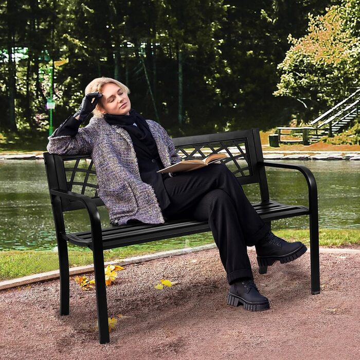 Металева лавка для саду та тераси VEVOR, 1163 мм, міцна (218 кг), на 3 особи, з підлокітниками та спинкою, вінтажний стиль