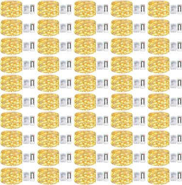 Льоко́ва гірлянда на батарейках, 5 метрів, 50 LED, з таймером та пультом, 8 режимів, вологостійка, тепле біле світло, для декору приміщень та саду, 6 шт.