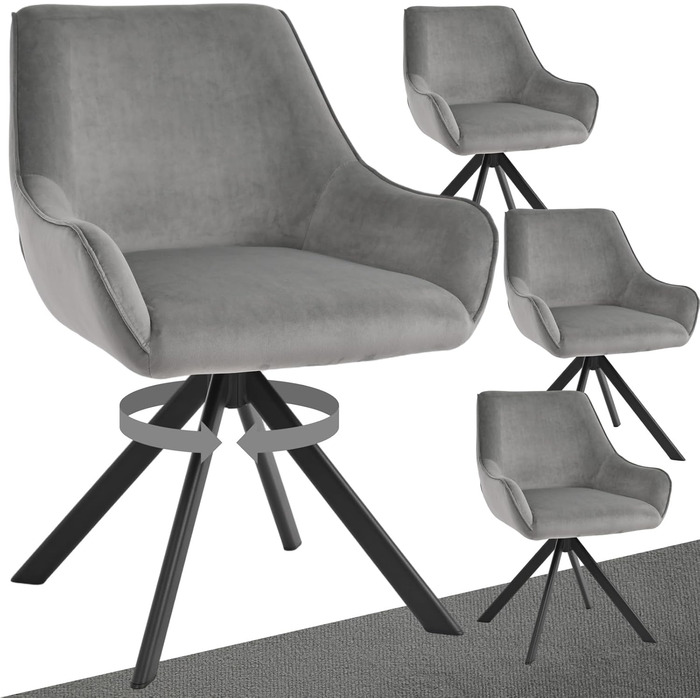 Обідні стільці поворотні, комплект 4 шт. з підлокітниками – 360° поворот, м'який стілець з льону, сучасний поворотний стілець для кухні з металевим каркасом та спинкою, бежевий, для їдальні, вітальні, офісу