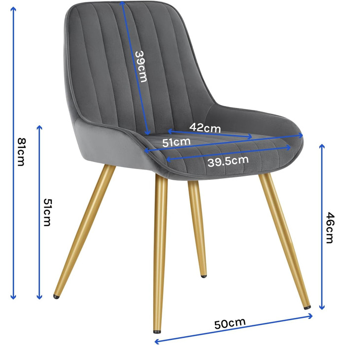 Набір з 2 стільців Lestarain для їдальні, вітальні, кухні. Ретро стільці з м'яким сидінням (велюр, темно-сірий), металеві ніжки, до 150 кг.