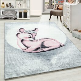 Дитячий килим з малюнком оленяти, круглий килим рожевого і сірого кольорів, що не вимагає особливого догляду, для дитячої, ігрової, дитячої кімнат, Розмір (160 х 230 см)