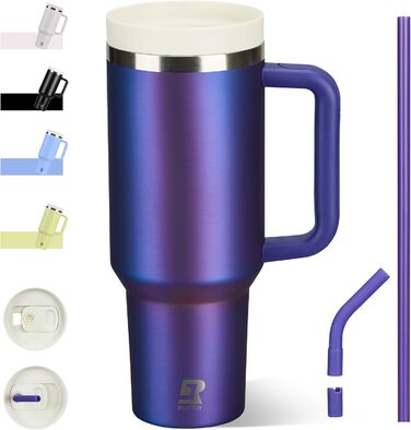 Термокружка-пляшка 1200 мл з трубочкою та антиковзним покриттям, без BPA, з подвійними стінками, для авто, офісу, відпочинку (Пастельно-рожевий, Біло-рожевий, Пурпурно-червоний)