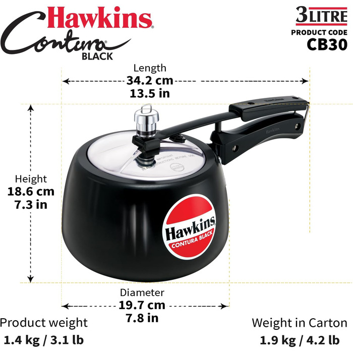 Тверда анодована скороварка HAWKINS CB30, 3 л, алюміній, Contura Black