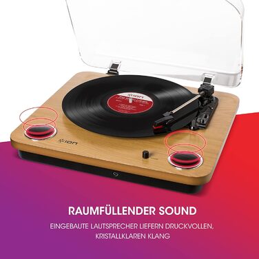 Програвач вінілових платівок ION Audio Max LP з Bluetooth, вбудованими динаміками та USB, дерев'яний корпус