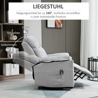 Крісло для телевізора HOMCOM електричне з допоміжним забезпеченням Реклайнер 1 мотор Функція відкидання спинки Бічна кишеня Кишеня для пульта дистанційного керування Кишенькова пружинна серцевина Сірий