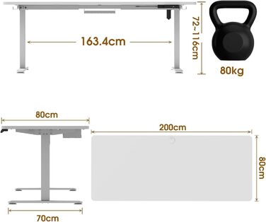 Електричний регульований стіл Devoko 140x70 см з пам'яттю, USB та системою захисту від зіткнень. Білий, для офісу