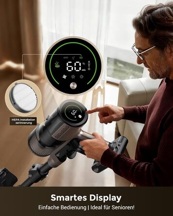 Proscenic P20: Акумуляторний пилосос 2-в-1 з функцією вологого прибирання, 70 кПа, 70 хв, 680 Вт, чорний. Для килимів та шерсті тварин