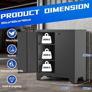 Металевий шафа-сейф для документів, 90x80x40 см, білий (чорний) - з полицями та комбінаційним замком