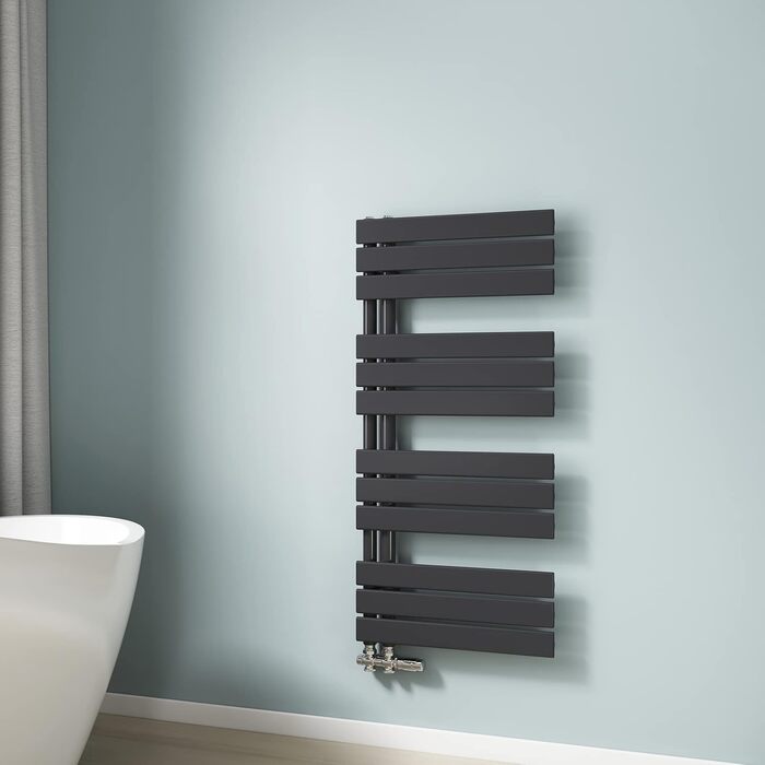 Чорний рушникосушар EMKE 104x50 см з бічним підключенням, 529W, 500x1041 мм