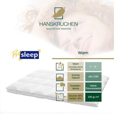 Пухова ковдра HANSKRUCHEN Pro Sleep Down 155x220 см - Екстра тепла - 100 бавовна, підходить для алергіків