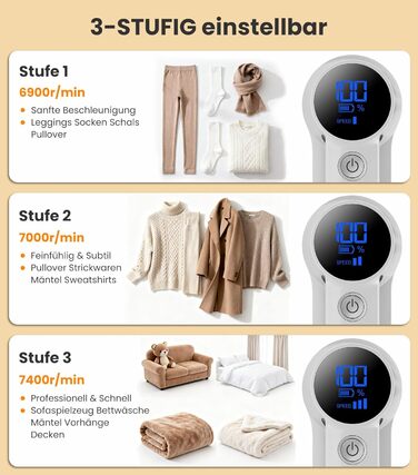 Електричний видалення ворсу CuieTuee з LED, USB-зарядкою, 3 швидкості, 2000mAh - для одягу, білий