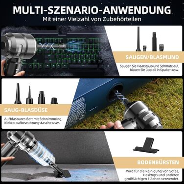 Акумуляторний ручний пилосос 26000Па 4-в-1 з безщітковим двигуном для авто, дому та шерсті тварин, 3 режими потужності, темно-сірий