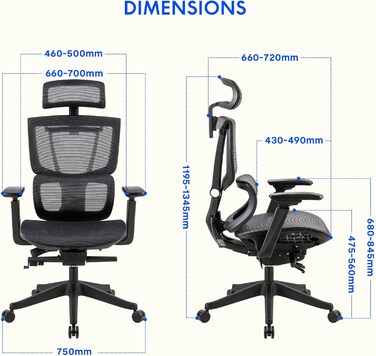 Офісний стіл FLEXISPOT з ергономічним кріслом, 3D підлокітники, 3D підголівник, 5D спинка, дихаюча сітка, до 130 кг, чорний (C7-Mesh)