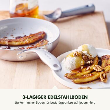 GreenPan Venice Tri-Ply сковорода з нержавіючої сталі 20см та 26см, антипригарне покриття, без PFAS, для приготування здорової їжі, сумісна з індукцією, можна мити в посудомийній машині, срібна