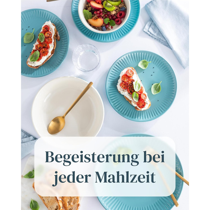Набір посуду Steingut Hygge 24 елементи (6 осіб), Petrol - Набір посуду з каменю, Тарілки та миски, Pure Living