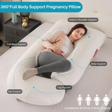 Подушка для вагітних GKXLH - J-подібна подушка для підтримки спини, живота та стегон, для комфортного сну, знімний чохол