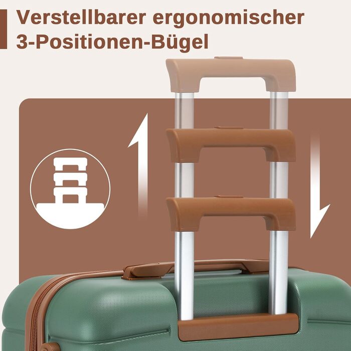 Чемодан KONO середнього розміру 66см з ABS+PC, з подвійними колесами та кодовим замком (Темно-зелений/Коричневий)